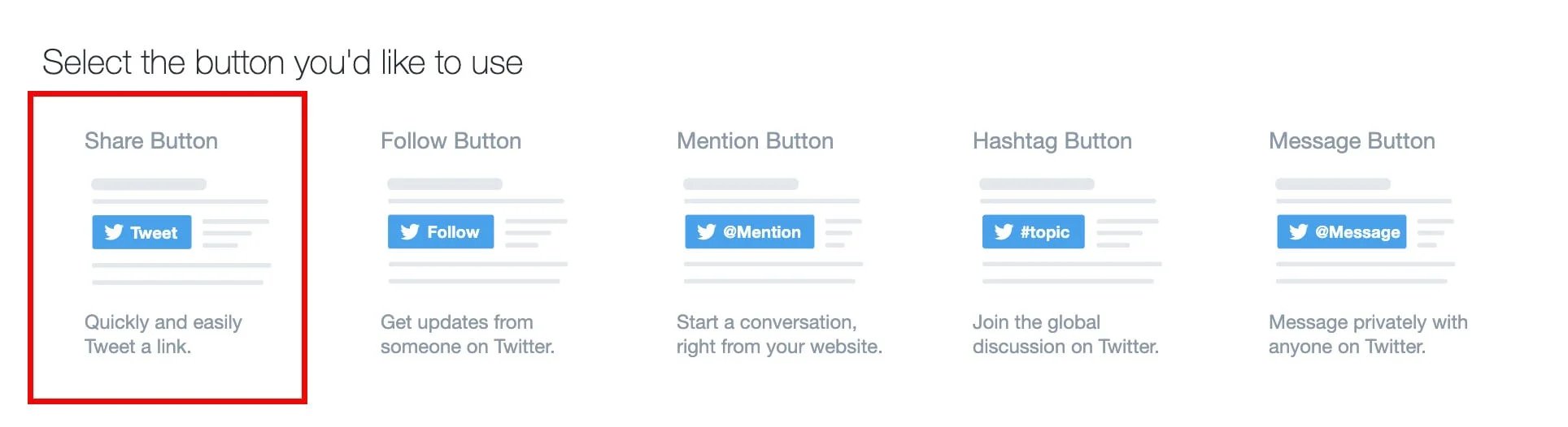 twitter share button on twitter's developer page
